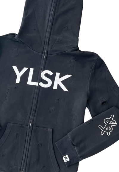 YLSK FULL ZIP - DISTRESSED BLACK